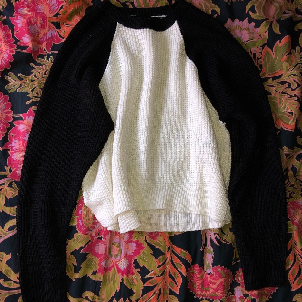 Black and cream waffle knit sweater. Size SMALL